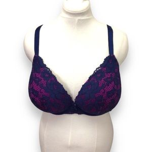 Torrid Women’s Lace Plunge Padded Pushup Underwire, Navy/Purple, size 42DDD